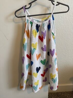 Primary White Waffle Knit Top with Multicolor Heart Motif